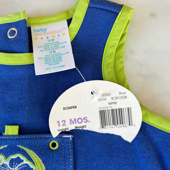 Vintage Y2K Hawaii Surf Hibiscus Flower Blue and Green Sleeveless Romper / 12 M - Picture 3 of 7